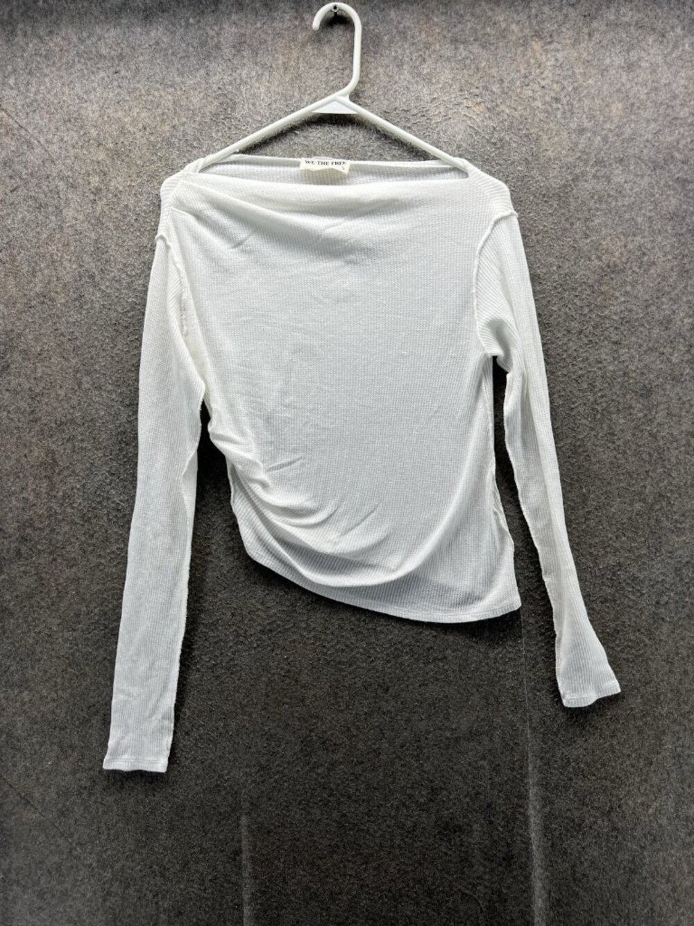 We The Free Shirt Women Small White Boat Neck Long Sleeve Waffle Knit Top Casual